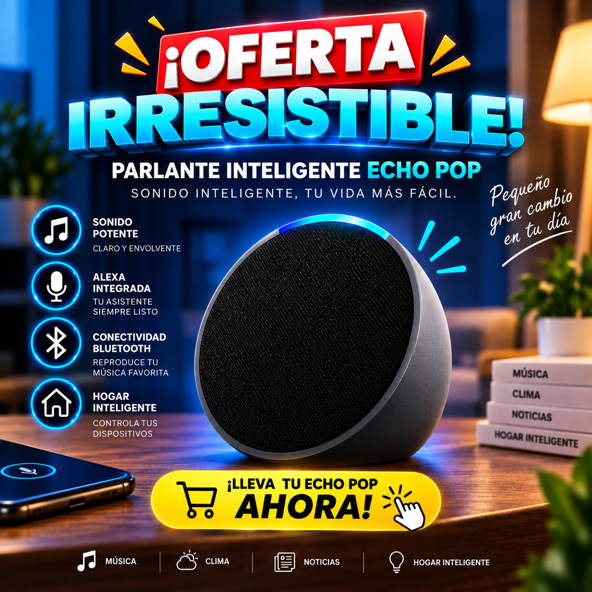 PARLANTE INTELIGENTE ECHO POP COMPATIBLE CON APP “AMAZON ALEXA”
