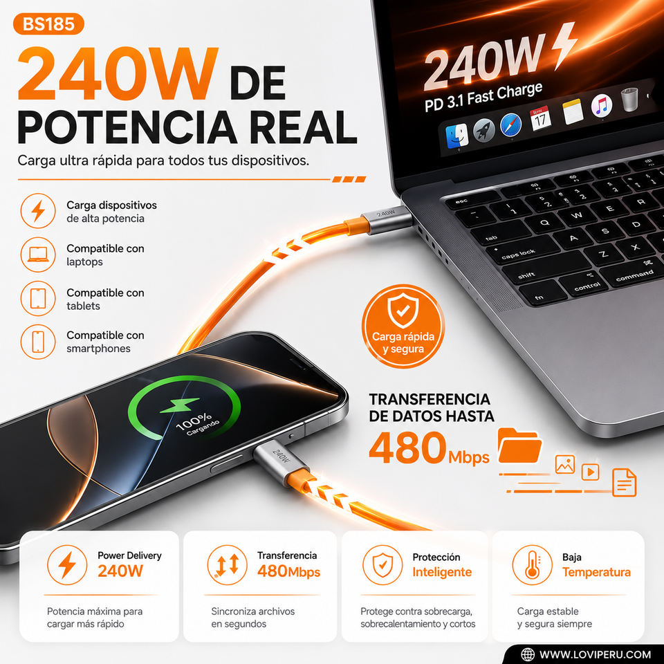 CABLE CARGA RAPIDA 240W
